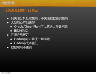 ͳݲ

      ?    ֻעܣעݲѯ
      ?    ҵ
          ? Oracle/GreenPlumԽ
          ? IBM/EMC
      ?    Դ
          ? HadoopԽһ
          ? Hadoopɱ
      ?    չֲҪ




111126
 