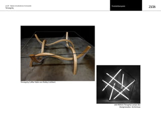 on/off – Objekte mit kalkuliertem Formwandel
Tensegrity 23/26Produktbeispiele
LED-Röhren Tensgrity Lampe des
Designstudios Archichoas
Tensegrity Coffee Table von Robby Cuthbert
 