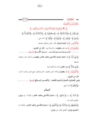 484
181
181
181
181
‫ﮌ‬e
‫ﰈ‬‫ﰇ‬‫ﰆ‬‫ﰅ‬
‫ﮋ‬‫ﮚ‬‫ﮙ‬‫ﮘ‬‫ﮗ‬‫ﮖ‬‫ﮕ‬‫ﮔ‬‫ﮓ‬‫ﮒ‬‫ﮊ‬
‫ﮋ‬‫ﯠ‬‫ﮊ‬،‫ﮋ‬‫ﮚ‬‫ﮊ‬،‫ﮋ‬‫ﯴ‬‫ﮊ‬،‫ﮋ‬‫ﯿ‬‫ﮊ‬،‫ﮋ‬‫ﭩ‬‫ﭨ‬‫ﮊ‬،
‫ﮋ‬‫ﯶ‬‫ﮊ‬،‫ﮋ‬‫ﭝ‬‫ﮊ‬،‫ﮋ‬‫ﭽ‬‫ﮊ‬،‫ﮋ‬‫ﮎ‬‫ﮊ‬‫كلو‬،.‫جلي‬
‫ﮋ‬‫ﯥ‬‫ﮊ‬‫أ‬‫ر‬‫ق‬(‫وحمزة‬ ‫شعبة‬)‫بضمها‬ ‫الباقون‬‫و‬ ،‫الغني‬ ‫بكسر‬.
‫ﮋ‬‫ﯨ‬‫ﮊ‬‫ادليم‬ ‫ضم‬(‫يعقوب‬)،‫غي‬ ‫كسرىا‬‫و‬‫ـ‬‫ره‬.: ‫الجزري‬ ‫ابن‬ ‫قال‬
...........‫ـ‬‫ـ‬‫ـ‬‫ـ‬‫ـ‬‫ـ‬‫ـ‬‫ـ‬‫ـ‬‫ـ‬‫ـ‬‫ـ‬‫ـ‬‫ـ‬‫ـ‬‫ـ‬‫ـ‬‫ـ‬‫ـ‬‫ـ‬‫ـ‬‫ـ‬‫ـ‬‫ـ‬‫ـ‬‫ـ‬‫ـ‬‫ـ‬‫ـ‬‫ل‬َ‫ـ‬‫ي‬ َ‫ـيم‬‫ـ‬‫ـ‬‫ـ‬‫ـ‬‫ـ‬‫ـ‬‫ـ‬‫ـ‬‫ـ‬‫ـ‬‫ـ‬‫ـ‬‫ـ‬‫ـ‬‫ـ‬‫ـ‬‫ـ‬‫ـ‬‫ـ‬‫ـ‬‫ـ‬‫ـ‬‫ـ‬‫ـ‬‫ـ‬‫ـ‬‫ـ‬ِ‫م‬ َّ‫ـم‬‫ـ‬‫ـ‬‫ـ‬‫ـ‬‫ـ‬‫ـ‬‫ـ‬‫ـ‬‫ـ‬‫ـ‬‫ـ‬‫ـ‬‫ـ‬‫ـ‬‫ـ‬‫ـ‬‫ـ‬‫ـ‬‫ـ‬‫ـ‬‫ـ‬‫ـ‬‫ـ‬‫ـ‬‫ـ‬‫ـ‬‫ـ‬‫ض‬َّ‫ـل‬‫ـ‬‫ـ‬‫ـ‬‫ـ‬‫ـ‬‫ـ‬‫ـ‬‫ـ‬‫ـ‬‫ـ‬‫ـ‬‫ـ‬‫ـ‬‫ـ‬‫ـ‬‫ـ‬‫ـ‬‫ـ‬‫ك‬‫ال‬ ‫ز‬ِ‫ـم‬‫ـ‬‫ـ‬‫ـ‬‫ـ‬‫ـ‬‫ـ‬‫ـ‬‫ـ‬‫ـ‬‫ـ‬‫ـ‬‫ـ‬‫ـ‬‫ـ‬‫ـ‬‫ـ‬‫ـ‬‫ـ‬‫ـ‬‫ـ‬‫ـ‬‫ـ‬‫ـ‬‫ـ‬‫ـ‬‫ـ‬‫ـ‬‫ـ‬‫ـ‬‫ـ‬‫ـ‬‫ـ‬‫ـ‬‫ـ‬‫ـ‬‫ـ‬‫ـ‬‫ـ‬‫ح‬‫ز‬..............
‫ﮋ‬‫ﮠ‬ ‫ﮟ‬‫ﮊ‬‫أ‬‫ر‬‫ق‬(‫وخلف‬ ‫والكسائ‬ ‫وحمزة‬ ‫شعبة‬‫العاشر‬‫ويعقوب‬)،‫الياء‬ ‫بإسكان‬‫الباقون‬‫و‬
‫بفتحها‬.
‫ﮋ‬‫ﮥ‬‫ﮤ‬‫ﮣ‬‫ﮊ‬‫فتح‬(‫حفص‬)‫غي‬ ‫أسكنها‬‫و‬ ،‫الياء‬‫ـ‬.‫ره‬
‫ﮋ‬‫ﭾ‬‫ﮊ‬‫أ‬‫ر‬‫ق‬(‫يعقوب‬)‫الذال‬ ‫وتشديد‬ ‫العني‬ ‫بفتح‬ ‫الباقون‬‫و‬،‫الذال‬ ‫وختفيف‬ ‫العني‬ ‫بإسكان‬،
: ‫الجزري‬ ‫ابن‬ ‫قال‬
‫ـا‬‫ـ‬‫ـ‬‫ـ‬‫ـ‬‫ـ‬َِ‫ت‬‫ـ‬‫ف‬‫ا‬َ‫ف‬ ِ‫ـو‬‫ـ‬‫ـ‬‫ـ‬‫ـ‬‫ـ‬‫الس‬َ‫و‬ ‫ـف‬‫ـ‬‫ـ‬‫ـ‬‫ـ‬‫ـ‬ِ‫خ‬‫ال‬ َ‫ن‬‫و‬‫ر‬ِ‫ـذ‬‫ـ‬‫ـ‬‫ـ‬‫ـ‬‫ـ‬‫ع‬‫م‬‫ال‬ ‫ـ‬‫ـ‬‫ـ‬‫ـ‬‫ـ‬‫ـ‬ِ‫ف‬َ‫و‬‫ع‬َ‫ف‬‫ـار‬‫ـ‬‫ـ‬‫ـ‬‫ـ‬‫ـ‬‫ـ‬‫ـ‬‫ـ‬‫ـ‬‫ـ‬‫ـ‬‫ـ‬‫ـ‬‫ـ‬َ‫ف‬ ِ‫ر‬‫ـا‬‫ـ‬‫ـ‬‫ـ‬‫ـ‬‫ـ‬‫ـ‬‫ـ‬‫ـ‬‫ـ‬‫ـ‬‫ـ‬‫ـ‬‫ـ‬‫ـ‬َ‫ص‬‫ن‬َ ‫ا‬َ‫و‬‫ـ‬‫ـ‬‫ـ‬‫ـ‬‫ـ‬‫ـ‬‫ـ‬‫ـ‬‫ـ‬‫ـ‬‫ـ‬‫ـ‬‫ـ‬‫ـ‬‫ـ‬‫ح‬‫ز‬.................
‫ﮋ‬‫﯃‬‫ﮊ‬‫بع‬‫ر‬‫ال‬ ‫آخر‬.
‫الممال‬
‫ﮋ‬‫ﮘ‬‫ﮊ‬‫و‬ ،‫ﮋ‬‫ﮡ‬‫ﮊ‬( ‫ـ‬‫ل‬‫العاشر‬ ‫وخلف‬ ‫والكسائ‬ ‫حمزة‬)‫باإلمالة‬،‫ل‬‫و‬( ‫ـ‬‫ورش‬)
‫عنو‬ ‫خبلف‬ ‫بالتقليل‬.
‫ﮋ‬‫ﭗ‬‫ﮊ‬‫و‬‫ﮋ‬‫ﮛ‬‫ﮊ‬‫و‬‫ﮋ‬‫ﮕ‬‫ﮊ‬‫ل‬( ‫ـ‬‫العاشر‬ ‫وخلف‬ ‫والكسائ‬ ‫حمزة‬)‫ل‬‫و‬ ،‫باإلمالة‬‫ـ‬
(‫ا‬‫وورش‬ ‫لبصري‬)‫عن‬ ‫خبلف‬ ‫بالتقليل‬(‫ورش‬).
 