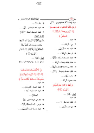 38
874
871
871
‫ا‬ ‫جمعت‬ ‫اآلية‬ ‫:وىذه‬ ‫تنبيو‬، ‫تين‬‫ر‬‫م‬‫األولى‬
‫ﮋ‬‫ﮬ‬‫ﮫ‬‫ﮪ‬‫ﮩ‬ ‫ﮨ‬‫ﮧ‬
‫ﮱ‬‫ﮰ‬‫ﮯ‬‫ﮮ‬‫ﮭ‬
‫﮳‬‫﮲‬‫ﮊ‬
8-. ‫قالون‬
2-: ‫روح‬‫ﮱ‬......
3-:‫بالصلة‬ ‫قالون‬‫ﮩ‬......
4-: ‫جعفر‬ ‫أبو‬‫ﮱ‬......
5-: ‫والسكون‬ ‫بالتوسط‬ ‫قالون‬‫ﮨ‬...
6-: ‫اإلدخال‬ ‫بوجو‬ ‫ىشام‬‫ﮱ‬....
7-: ‫اإلدخال‬ ‫ترك‬ ‫بوجو‬ ‫ىشام‬‫ﮱ‬..
8-: ‫والتوسط‬ ‫بالصلة‬ ‫قالون‬‫ﮩ‬..
9-: ‫ورش‬‫ﮨ‬......
84-: ‫حمزة‬‫ﮱ‬......
‫ﮋ‬‫﮸‬‫﮷‬‫﮶‬‫﮵‬‫﮴‬
‫﮺‬‫﮹‬‫ﮊ‬
‫ـرش‬‫ف‬‫ال‬:‫﮶‬....
8-. ‫قالون‬
2-: ‫بالتوسط‬ ‫قالون‬‫﮵‬......
3-: ‫عامر‬ ‫ابن‬‫﮶‬....
4-‫و‬: ‫رش‬‫﮵‬....
5-: ‫والقصر‬ ‫بالصلة‬ ‫قالون‬‫﮴‬....
6-: ‫والصلة‬ ‫بالتوسط‬ ‫قالون‬‫﮶‬‫﮵‬
‫الثانية‬ ‫يقة‬‫ر‬‫الط‬:
‫ﮋ‬‫ﮬ‬‫ﮫ‬‫ﮪ‬‫ﮩ‬ ‫ﮨ‬‫ﮧ‬
‫ﮱ‬‫ﮰ‬‫ﮯ‬‫ﮮ‬‫ﮭ‬
‫﮸‬‫﮷‬‫﮶‬‫﮵‬‫﮴‬‫﮳‬‫﮲‬
‫﮺‬‫﮹‬‫ﮊ‬
‫ـرش‬‫ف‬‫ال‬:‫﮶‬....
‫شيخ‬ ‫على‬ ‫ا‬ ‫واعرض‬ ، ‫بنفس‬ ‫ا‬ ‫اجمع‬
.
‫ﮋ‬‫﮾‬‫﮽‬‫﮼‬‫﮻‬
‫﯂‬‫﯁‬‫﯀‬‫﮿‬
‫﯇‬‫﯆‬‫﯅‬‫﯄‬‫﯃‬‫ﮊ‬
8-.‫قالون‬
2-: ‫بالصلة‬ ‫قالون‬‫﮿‬....
3-‫والسكون‬ ‫بالتوسط‬ ‫قالون‬:
‫﮾‬....
4-: ‫الثان‬ ‫بالوجو‬ ‫الكسائ‬‫﯇‬‫﯆‬
5-: ‫يس‬‫ر‬‫إد‬‫﯅‬‫﯄‬
6-:‫الصلة‬ ‫بتوسط‬ ‫قالون‬‫﮿‬....
 