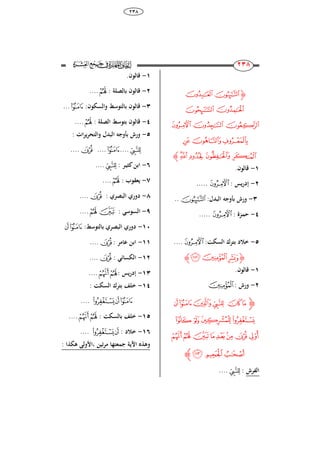 38
238
111
111
‫ﮋ‬‫ﭒ‬‫ﭑ‬
‫ﭔ‬‫ﭓ‬
‫ﭗ‬‫ﭖ‬‫ﭕ‬
‫ﭚ‬‫ﭙ‬ ‫ﭘ‬
‫ﭟ‬‫ﭞ‬‫ﭝ‬‫ﭜ‬‫ﭛ‬‫ﮊ‬
8-.‫قالون‬
2-: ‫يس‬‫ر‬‫إد‬‫ﭗ‬.....
3-:‫البدل‬ ‫بأوجو‬ ‫ورش‬‫ﭑ‬..
4-: ‫حمزة‬‫ﭗ‬.....
5-:‫السكت‬ ‫بترك‬ ‫خالد‬‫ﭗ‬....
‫ﮋ‬‫ﭢ‬‫ﭡ‬‫ﭠ‬‫ﮊ‬
8-.‫قالون‬
2-: ‫ورش‬‫ﭡ‬
‫ﮋ‬‫ﭨ‬‫ﭧ‬‫ﭦ‬‫ﭥ‬ ‫ﭤ‬‫ﭣ‬
‫ﭬ‬ ‫ﭫ‬‫ﭪ‬‫ﭩ‬
‫ﭴ‬‫ﭳ‬‫ﭲ‬‫ﭱ‬ ‫ﭰ‬‫ﭯ‬‫ﭮ‬‫ﭭ‬
‫ﭷ‬‫ﭶ‬‫ﭵ‬‫ﮊ‬
‫الفرش‬:‫ﭥ‬....
8-.‫قالون‬
2-: ‫بالصلة‬ ‫قالون‬‫ﭳ‬....
3-:‫والسكون‬ ‫بالتوسط‬ ‫قالون‬‫ﭧ‬...
4-: ‫الصلة‬ ‫بتوسط‬ ‫قالون‬‫ﭳ‬....
5-‫وال‬ ‫البدل‬ ‫بأوجو‬ ‫ورش‬: ‫ات‬‫ر‬‫ي‬‫ر‬ِ‫ت‬
‫ﭥ‬....‫ﭧ‬....‫ﭮ‬....
6-‫كثي‬‫ابن‬‫ـ‬: ‫ر‬‫ﭥ‬....
7-: ‫يعقوب‬‫ﭳ‬....
8-: ‫البصري‬ ‫دوري‬‫ﭮ‬....
9-: ‫السوس‬‫ﭳ‬‫ﭲ‬....
84-:‫بالتوسط‬ ‫البصري‬ ‫دوري‬‫ﭨ‬‫ﭧ‬
88-: ‫عامر‬ ‫ابن‬‫ﭮ‬....
82-: ‫الكسائ‬‫ﭮ‬....
83-: ‫يس‬‫ر‬‫إد‬‫ﭴ‬‫ﭳ‬....
84-: ‫السكت‬ ‫بترك‬ ‫خلف‬
‫ﭩ‬‫ﭨ‬‫ﭧ‬....
85-: ‫بالسكت‬ ‫خلف‬‫ﭴ‬‫ﭳ‬....
86-: ‫خالد‬‫ﭩ‬‫ﭨ‬....
: ‫ىكذا‬ ‫،األولى‬ ‫تين‬‫ر‬‫م‬ ‫ا‬ ‫جمعت‬ ‫اآلية‬ ‫وىذه‬
 
