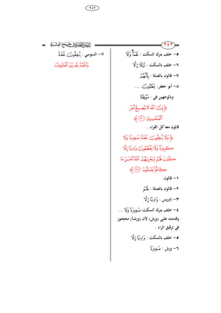 38
242
111
111
5-: ‫السكت‬ ‫بترك‬ ‫خلف‬‫ﮓ‬‫ﮒ‬
6-: ‫بالسكت‬ ‫خلف‬‫ﮤ‬‫ﮣ‬
7-: ‫بالصلة‬ ‫قالون‬‫ﮏ‬
8-:‫جعفر‬ ‫أبو‬‫ﮛ‬...
: ‫ف‬ ‫ين‬ ‫وبالوج‬‫ﮜ‬
‫ﮋ‬‫ﮯ‬‫ﮮ‬‫ﮭ‬‫ﮬ‬‫ﮫ‬
‫ﮱ‬‫ﮰ‬‫ﮊ‬
. ‫ا‬‫ر‬‫الق‬ ‫كل‬‫معو‬ ‫قالون‬
‫ﮋ‬‫ﯗ‬‫ﯖ‬‫﮴‬‫﮳‬‫﮲‬
‫ﯜ‬‫ﯛ‬‫ﯚ‬‫ﯙ‬‫ﯘ‬
‫ﯞ‬‫ﯝ‬‫ﯢ‬‫ﯡ‬‫ﯠ‬ ‫ﯟ‬
‫ﯥ‬‫ﯤ‬‫ﯣ‬‫ﮊ‬
8-.‫قالون‬
2-: ‫بالصلة‬ ‫قالون‬‫ﯞ‬
3-: ‫يس‬‫ر‬‫إد‬‫ﯜ‬‫ﯛ‬
4-:‫السكت‬ ‫بترك‬ ‫خلف‬‫ﯗ‬‫ﯖ‬...
‫ـى‬‫ـ‬‫ل‬‫ع‬ ‫ـو‬‫ـ‬‫ت‬‫وقدم‬(‫ورش‬)‫ألن‬(‫ـا‬‫ـ‬‫ش‬‫ور‬)‫ـوز‬‫ـ‬‫ج‬ِ‫م‬
‫ا‬‫ر‬‫ال‬ ‫ترقيق‬ ‫ف‬.
5-: ‫بالسكت‬ ‫خلف‬‫ﯜ‬‫ﯛ‬
6-: ‫ورش‬‫ﯖ‬
7-: ‫السوس‬‫﮴‬‫﮳‬
‫ﰈ‬‫ﰇ‬‫ﰆ‬‫ﰅ‬
 