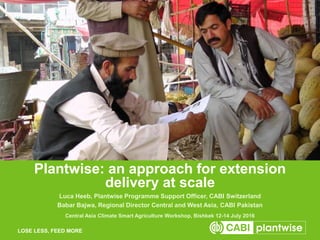 LOSE LESS, FEED MORELOSE LESS, FEED MORE
Plantwise: an approach for extension
delivery at scale
Luca Heeb, Plantwise Programme Support Officer, CABI Switzerland
Babar Bajwa, Regional Director Central and West Asia, CABI Pakistan
Central Asia Climate Smart Agriculture Workshop, Bishkek 12-14 July 2016
 