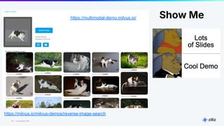 20 | © Copyright Zilliz
20
https://milvus.io/milvus-demos/reverse-image-search
Show Me
https://multimodal-demo.milvus.io/
 