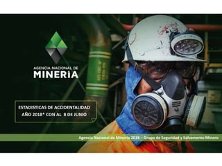 Agencia Nacional de Minería 2018 – Grupo de Seguridad y Salvamento Minero
ESTADISTICAS DE ACCIDENTALIDAD
AÑO 2018* CON AL 8 DE JUNIO
 
