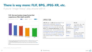24 @peakaceag pa.ag
There is way more: FLIF, BPG, JPEG-XR, etc.
If you’re “image-heavy”, play around with it!
Further reading: http://pa.ag/1S5OQmX
 