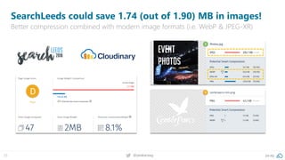 25 @peakaceag pa.ag
SearchLeeds could save 1.74 (out of 1.90) MB in images!
Better compression combined with modern image formats (i.e. WebP & JPEG-XR)
 