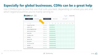 28 @peakaceag pa.ag
Especially for global businesses, CDNs can be a great help
Use CDNPerf.com to find the one that suits you best, depending on where you are and
which regions/countries you‘re mainly serving to:
Give it a try: https://www.cdnperf.com/
 