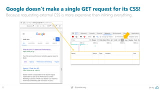 57 @peakaceag pa.ag
Google doesn’t make a single GET request for its CSS!
Because requesting external CSS is more expensive than inlining everything.
 