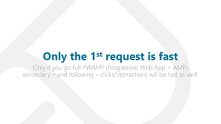 Only if you go full PWAMP (Progressive Web App + AMP)
secondary – and following – clicks/interactions will be fast as well.
Only the 1st request is fast
 