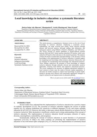 Local knowledge in inclusive education: a systematic literature review ...