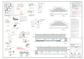 CADA 70 CENTÍMETROS COM PARAFUSO
BUCHA DE NYLON TEL-5306
DE ROSCA SOBERBA TEL-5332 E
BARRA CHATA DE ALUMÍNIO
COM 3 METROS TEL-770
TEL-5320 E 2 PORCAS TEL-5315
A EMENDA É FEITA A CADA 3 METROS,
COM 2 PARAFUSOS DE ROSCA MECÂNICA
A FIXAÇÃO NA ALVENARIA É FEITA A
HASTE TIPO "COPPERWELD"
SOLDA EXOTÉRMICA
TIPO HCL 5/8". 50
(ALTA CAMADA)
5/8" x 2,4m TEL-5814
SOLDA EXOTÉRMICA
DA DESCIDA
DETALHE DA HASTE DE ATERRAMENTO
CABO DE COBRE NU #50mm²
#50mm² PROVENIENTE
CABO DE COBRE NU
À MALHA DE ATERRAMENTO
TEL-5750 PERTENCENTE
TIPO HCL 5/8". 50
SEM ESCALA
SEM ESCALA
#50mm²
CABO DE COBRE NU
VALA DA MALHA DE
ATERRAMENTO
S/ ESC.
NOTAS:
ESTRUTURAL CONTRA DESCARGAS ATMOSFÉRICAS
OBSERVAÇÕES:
NOTAS PARA O SISTEMA DE PROTEÇÃO
1- A EXECUÇÃO DO PROJETO SPDA ESTRUTURAL DEVE SER INICIADO JUNTO COM A FUNDAÇÃO DA EDIFICAÇÃO SENDO
IMPORTANTE O ACOMPANHAMENTO DE PESSOA RESPONSÁVEL PELA OBRA, PARA CONFERIR A PRESENÇA DA BARRA
NOS PILARES E FUNDAÇÃO, O TRANSPASSE DE 20 CM E A INTERLIGAÇÃO DAS FERRAGENS DOS PILARES COM AS
FERRAGENS DAS LAJES.
2- NÃO É FUNÇÃO DO SPDA A PROTEÇÃO DE EQUIPAMENTOS ELETRO-ELETRÔNICOS. PARA TAL, OS INTERESSADOS
DEVERÃO ADQUIRIR SUPRESSORES DE SURTOS INDIVIDUAIS ( PROTETORES DE LINHA ) NAS CASAS ESPECIALIZADAS.
3- PARA CADA PILAR DA TORRE DO PRÉDIO DEVERÁ SER SEPARADA 1 BARRA DE REFERÊNCIA DE TERRA, SENDO QUE NOS
PILARES EXTERNOS DEVERÁ SER LOCALIZADA NA FACE MAIS EXTERNA, PORÉM DENTRO DO ESTRIBO, E NOS PILARES
INTERNOS PODERÁ SER INSTALADA EM QUALQUER POSIÇÃO, SEMPRE FIXADA NOS ESTRIBOS POR ARAME TORCIDO. ( VER
DETALHE )
4- NO ENCONTRO DAS FERRAGENS LAJE COM OS VERGALHÕES LONGITUDINAIS DOS PILARES, DEVERÁ SER FEITA UMA
INTERLIGAÇÃO ATRAVÉS DE FERRO DE CONSTRUÇÃO Ø 3/8" (10mm) TRANSPASSADOS DE 20CM NA VERTICAL E NA
HORIZONTAL EM FORMATO DE "L" ( VER DETALHE ), DEVENDO SER INTERLIGADO EM PRIMEIRO LUGAR NA BARRA DE
REFERÊNCIA - SPDA E AS DEMAIS FERRAGENS DO PILAR, UMA SIM, UMA NÃO, EM POSIÇÕES ALTERNADAS.
5- OS PROCEDIMENTOS ACIMA SE REPETEM EM TODOS OS PILARES E EM TODAS AS LAJES, ATÉ NA 'ULTIMA LAJE, ONDE OS
PILARES QUE IRIAM MORRER NESTA, DEVERÃO SER INTERLIGADOS NA HORIZONTAL COM OS PILARES MAIS PRÓXIMOS
QUE IRÃO SUBIR PARA A CASA DE MÁQUINAS OU CAIXA D'ÁGUA, DE MODO QUE HAJA UMA CONTINUIDADE DE TODOS
OS PILARES DESDE A FUNDAÇÃO ATÉ O PONTO MAIS ALTO DA EDIFICAÇÃO.
6- NOS LOCAIS ONDE NÃO EXISTE ACESSO AO PÚBLICO ( TELHADO DA COBERTURA, LAGE DA CASA DE M'AQUINAS,
TAMPA DA CAIXA D` AGUA, DEVERÁ SER UTILIZADA A RE-BAR AFLORANDO ACIMA DOS PARAPEITOS NO MÍNIMO 30CM
PARA QUE DURANTE A EXECUÇÃO DA CAPTAÇÃO ESTAS BARRAS SEJAM INTERLIGADAS NA HORIZONTAL POR CABO DE
COBRE NÚ #35mm2 , ATRAVÉS DE CONECTORES ADEQUADOS ( VER DETALHE ).
7- O ATERRAMENTO DESTE SISTEMA CONSISTE NA UTILIZAÇÃO DA RE-BAR INTERLIGADA COM A PRÓPRIA FERRAGEM DA
DA FUNDAÇÃO COM CONTINUIDADE DE CONDUÇÃO FAZENDO UMA EQUALIZAÇÃO ENTRE OS DIVERSOS ELEMENTOS
ESTRUTURAIS.
8- DEVERÁ SER EXECUTADA UMA EQUALIZAÇÃO DE POTENCIAIS DE MODO A EQUALIZAR OS POTENCIAIS DO SISTEMA
ELÉTRICO, TELEFÔNICO E MASSAS METÁLICAS CONSIDERÁVEIS TAIS COMO: INCÊNDIO, RECALQUE, TUBOS DE GÁS, TUBOS
DE COBRE, CENTRAL DE GÁS, ETC.
9- A INSTALAÇÃO DAS BARRAS E LIGAÇÕES ENTRE PILARES E LAJES DEVERÁ SER EXECUTADA PELA CONSTRUTORA
DURANTE A CONCRETAGEM DA ESTRUTURA . A CAPTAÇÃO E A EQUALIZAÇÃO DE POTENCIAIS PODERÁ SER EXECUTADA
POR EMPRESA ESPECIALIZADA A QUAL DEVERÁ EMITIR RELATÓRIO TÉCNICO DOS SERVIÇOS EXECUTADOS E ART JUNTO
AO CREA.
10- TODOS OS MATERIAIS ESPECÍFICADOS SÃO DE FABRICAÇÃO DA TERMOTÉCNICA IND. E COM. LTDA PODENDO SER
UTILIZADO MATERIAL EQUIVALENTE COM MESMAS CARACTERÍSTICAS TÉCNICAS.
11- ESTE PROJETO NÃO PODERÁ SOFRER MODIFICAÇÕES SEM A PRÉVIA AUTORIZAÇÃO DO PROJETISTA.
12- O SISTEMA DEVERÁ TER UMA MANUTENÇÃO PREVENTIVA ANUAL E SEMPRE QUE ATINGIDO POR DESGARGA
ATMOSFÉRICA, PARA VERIFICAR EVENTUAIS IRREGULARIDADES E GARANTIR A EFICIÊNCIA DO SPDA.
1) ESTA FOLHA DESTINA-SE A ORIENTAÇÃO BÁSICA DA INSTALAÇÃO DO SPDA.
2) ESTA INSTALAÇÃO DEVE SER ACOMPANHADA PELO ENGENHEIRO RESPONSÁVEL PELA CONSTRUÇÃO CIVIL DA
EDIFICAÇÃO.
3) INTERLIGAR TODAS AS MASSAS METÁLICAS DA COBERTURA (ANTENA DE TV/FM, TORRES DE AR
CONDICIONADO,TANQUE DE ÁGUA QUENTE,ETC), COM CONDUTOR DE CU NU #16mm2, A BARRA CHATA DE ALUMÍNIO.
4) TODAS AS ESTRUTURAS METÁLICAS EXISTENTES NAS COBERTURAS DA EDIFICAÇÃO ( ANTENAS, ESCADAS, CHAMINES,ETC.
) DEVERÃO SER INTERLIGADOS AO PONTO MAIS PRÓXIMO DO SISTEMA ( OBSERVAÇÃO 3) DE CAPTAÇÃO PARA
EQUALIZAÇÃO DE POTENCIAL E ESCOAMENTO DE ALGUMA POSSÍVEL DESCARGA.
5) NO CASO DA COLOCAÇÃO DE ANTENAS OU OUTRAS ESTRUTURAS ACIMA DO VOLUME PROTEGIDO, DEVE-SE
PROVIDENCIAR A COLOCAÇÃO DE MASTROS DE PROTEÇÃO COM PARA RAIO TIPO FRANKLIN À ESSAS ESTRUTURAS DE
FORMA QUE ULTRAPASSEM SUA ALTURA EM 3 METROS.
6) APÓS A INSTALAÇÃO A RESISTÊNCIA DE TERRA NÃO DEVE SUPERAR 10 OHMS EM QUALQUER ÉPOCA DO ANO, DEVERÁ
SER EFETUADA MANUTENÇÃO PREVENTIVA ANUAL.
1) ESTE PROJETO REFERE-SE AO SISTEMA ESTRUTURAL DE PROTEÇÃO CONTRA DESCARGAS ATMOSFÉRICAS NAS
EDIFICAÇÕES Á SEREM CONSTRUÍDAS. JÁ NA EDIFICAÇÃO EXISTENTE ( QUADRA ) O SISTEMA DE PROTEÇÃO CONTRA
DESCARGA ATMOSFÉRICA SERÁ APARENTE.
2) PARA MELHOR COMPREENSÃO DESTE PROJETO É IMPRESCINDÍVEL A LEITURA DO MEMORIAL DESCRITIVO QUE O
ACOMPANHA.
3) TODAS AS ESTRUTURAS METÁLICAS EXISTENTES NA COBERTURA DA EDIFICAÇÃO (ANTENAS, MASTROS, ESCADAS, ETC.)
DEVERÃO SER INTERLIGADAS AO PONTO MAIS PRÓXIMO DO SISTEMA DE CAPTAÇÃO, PARA EQUALIZAÇÃO DE
POTENCIAL E ESCOAMENTO DE ALGUMA POSSÍVEL DESCARGA.
4) ESTE PROJETO NÃO PODERÁ SOFRER MODIFICAÇÕES SEM PRÉVIA AUTORIZAÇÃO DO PROJETISTA.
5) ESTE PROJETO DEVERÁ SER EXECUTADO POR PROFISSIONAL ESPECIALIZADO, QUE EMITIRÁ RELATÓRIO TÉCNICO DOS
SERVIÇOS EXECUTADOS EM ART REGISTRADA JUNTO AO CREA.
6) O SISTEMA DEVERÁ TER UMA MANUTENÇÃO PREVENTIVA ANUAL E SEMPRE QUE ATINGIDO POR DESCARGA
ATMOSFÉRICA, PARA VERIFICAR EVENTUAIS IRREGULARIDADES E GARANTIR A EFICIÊNCIA DO SPDA.
VESTIÁRIOS
AÇO PRÉ-PINTADO
NA COR BRANCA
TELHA ONDULADA -
OND-17 esp. 0,50 mm
OU SIMILAR
VESTIÁRIOS
AÇO PRÉ-PINTADO
NA COR BRANCA
TELHA ONDULADA -
OND-17 esp. 0,50 mm
OU SIMILAR
FACHADA 04
ESCALA 1:100
LEGENDA DE DISPOSITIVOS E EQUIPAMENTOS DE SPDA
PILAR DETERMINADO NO PROJETO ESTRUTURAL.
FERRAGEM LONGITUDINAL DO PILAR
>Ø 3/8", 3,40m, VEM DA COBERTURA ATÉ O PAV. INFERIOR.
CORDOALHA DA MALHA DE ATERRAMENTO #35,0mm² - CAPTAÇÃO E DESCIDA
CORDOALHA DA MALHA DE ATERRAMENTO #50,0mm² - MALHA DE PISO
#35,0mm² NU (T)
#50,0mm² NU (T)
PRESILHA METÁLICA ESTANHADA PARA FIXAÇÃO DIRETA DE CABOS, LARGURA
15mm E FURO Ø-5mm
TERMINAL DE PRESSÃO EM LATÃO ESTANHADO TIPO PRENSA COM 4
PARAFUSOS PARA CABO DE COBRE 35mm²
GRAMPO TIPO "X" ESTAMPADO EM COBRE ESTANHADO COM 4 PARAFUSOS
PARA CABOS DE COBRE NU 35mm
C
H
EG
A
SO
BE
C
H
EG
A
D
ESC
E
D
E
BAIXO
D
E
C
IM
A
LEGENDA DE REBAR
**
RE-BAR BARRA EM AÇO GALV. A FOGO, Ø 3/8"
*
** CHEGA DO PILAR DO PAV. SUPERIOR FERRAGEM LONGITUDINAL DO PILAR >Ø
3/8", 3,40m, DENTRO DA ESTRUTURA
* FERRAGEM LONGITUDINAL DO PILAR >Ø 3/8", 3,40m, DESCE E INTERLIGA ÀS
FERRAGENS DAS LAJES E VIGAS DE PISO
**
*
FERRAGEM LONGITUDINAL DO PILAR, VAI AO PAV INFERIOR
Ø 3/8", 3,40m.
HASTE DE ATERRAMENTO TIPO COPPEWELD ALTA CAMADA (254 MICRONS)
Ø5/8" x 2,40m LOCALIZADO A 1m DA PAREDE
CAIXA DE INSPEÇÃO DE PISO (250x250x250)mm
TERMINAL AÉREO ESTANHADO DE FIXAÇÃO HORIZONTAL 60CM COM
CONECTOR
BARRA CHATA DE ALUMÍNIO DIM.: 3/4" x 1/4" x 3m
CAIXA DO BEP3
FIXADOR DE TERMINAL - CABO 35mm²
SOLDA EXOTÉRMICA
JUNTA DE DILATAÇÃO
LAJE DE CONCRETO
REF.:TEL-583
CONECTOR MINI-GAR
2
CABO DE COBRE ISOLADO
DE 16mm REF.:TEL-5717
TEL-779
TEL-779
TEL-5346
3/4" x 1/4"
3/4" x 1/4"
BARRA CHATA DE ALUMÍNIO
3/4" x 1/4" x 3m TEL-770
PARAFUSO SEXTAVADO EM
AÇO INOX ROSCA SOBERBA
M6 x 45mm TEL-5346
CHATA ALUMÍNIO
CURVA 90° BARRA
TEL-770
3/4" x 1/4" x 3m
BARRA CHATA ALUMÍNIO
ALUMÍNIO Ø1/4" x 7/8"
PARAFUSO CABEÇA CHATA
TEL-5322
CHATA ALUMÍNIO
CURVA 90° BARRA
BUCHA DE NYLON
Nº 8 TEL-5308
PARAF. SEXTAVADO
AÇO INOX ROSCA
SOB. M6 X 45mm
PRESSÃO TEL-5050
TEL-721 (BIMETÁLICA)
TERMINAL DE
BARRA PLANA ESTANHADA
BARRA CHATA DE
ALUMÍNIO TEL-770
ARRUELA LISA EM AÇO
INOX ØI/4" REF.:TEL-5303
SIMILAR REF.:TEL-5905)
POLIURETANO-SIKAFLEX OU
FURO Ø8mm (VEDAR COM
BUCHA DE NYLON
N°8 REF.:TEL-5308
35mm² REF.:TEL-5735
CABO DE COBRE NU
PARAFUSO SEXTAVADO EM
AÇO INOX M6 x 45mm
REF.:TEL-5346
TIPO PRENSA COM 4 PARAFUSOS
TERMINAL DE PRESSÃO EM LATÃO
35mm² REF.:TEL-5099
PARA CABO DE COBRE 16mm² A
PARA FAZER A MUDAÇA DE NÍVEL NA VERTICAL. OBSERVAR CONSEQUÊNCIAS
*É OPCIONAL O USO DA PRÓPRIA MALHA DA GAIOLA DE FARADAY
NA FACHADA DO EDIFÍCIO EM ALGUNS CASOS MAIS VISÍVES.
DETALHE DA BARRA CHATA DE ALUMÍNIO
PARA ATERRAMENTO E MUDANÇA DE NÍVEL
SEM ESCALA
DETALHE ILUSTRATIVO DA VINCULAÇÃO DAS
FERRAGENS DAS JUNTAS DE DILATAÇÃO
SEM ESCALA
DETALHE DA CAIXA DE EQUALIZAÇÃO
(250 X 250 X 250)mm
SEM ESCALA
INTERLIGAÇÃO DAS RE-BAR INTERNAS
`AS RE-BAR EXTERNAS
ENCONTRO DOS PILARES
COM A ULTIMA LAJE
DETALHE DA EQUALIZAÇÃO DE TELAS
METÁLICAS OU ESTRUTURAS METÁLICAS
SEM ESCALA
DETALHE ILUSTRATIVO DA DESCIDA
DE SPDA ESTRUTURAL: RE-BAR.
SEM ESCALA
DA CAIXA DE EQUALIZAÇÃO
DETALHE DE INTERLIGAÇÃO
VERGALHÃO DE DESCIDA
DETALHE DE EMENDA DO
SEM ESCALA
1- TODAS EMENDAS, DEVERÃO SER FEITAS ATRAVÉS DE SOLDAS EXOTÉRMICAS;
2- A MALHA DE ATERRAMENTO DE TODA INSTALAÇÃO DEVERÁ SEGUIR OS DETALHES;
3- AS MALHAS DEVERÃO SER INTERLIGADAS PARA EQUALIZAÇÃO DOS POTENCIAIS;
4- TODOS OS CÓDIGOS APRESENTADOS SÃO DO FABRICANTE TERMOTÉCNICA;
5- VEDAR FUROS C/ POLIURETANO (SIKAFLEX OU SIMILAR) TEL-5905;
6- ESTRUTURAS METÁLICAS A MENOS DE 50cm DAS DESCIDAS DEVERÃO SER ATERRADAS.
7- TODA CORDOALHA DE COBRE DA MALHA DE ATERRAMENTO LOCALIZADA NAS
VALAS DEVERÃO TER SEÇÃO MÍNIMA DE 50mm².
8- TODAS AS ESTRUTURAS METÁLICAS EXISTENTES NAS COBERTURAS DA EDIFICAÇÃO (
ANTENAS, ESCADAS, CHAMINES,ETC. ) DEVERÃO SER INTERLIGADOS AO PONTO MAIS
PRÓXIMO DO SISTEMA DE CAPTAÇÃO PARA EQUALIZAÇÃO DE POTENCIAL E
ESCOAMENTO DE ALGUMA POSSÍVEL DESCARGA.
9- A MALHA DE ATERRAMENTO DO S.P.D.A DEVERÁ SER INTERLIGADA AO BEP PARA
EQUALIZAÇÃO DOS POTENCIAIS.
INTERLIGAR FERRAGEM DAS LAJES COM O REBAR DOS PILARES
ACRESCENTAR DETALHE.
sem escala 6
DETALHE DA CAIXA
DE EQUALIZAÇÃO
FERRAGENS ESTRUTURAIS
VERGALHÃO DAS
PARA ELETRODUTO Ø-1"-PVC RÍG.
DERIV. HORIZONTAL
ATERRAMENTO DE ELETROCALHAS
sem escala7
CAIXA DE PASSAGEM
ELETRODUTO Ø-1"-PVC RÍG.
FORRO DE GESSO
ELETRODUTO Ø-1"-PVC RÍG.
CABO DE SINAL PARA CONTROLE AUTOMATIZADO
ELETROCALHA LISA
DETALHE DA UTILIZAÇÃO DO PILAR
DE CONCRETO ARMADO COMO
SEM ESCALA
DESCIDA NATURAL
INTERLIGAÇÃO DA RE-BAR
ESTRUTURA METÁLICA DA COBERTURA
E ATERRAMENTO
TERMINAL AÉREO 25cm
S/ BANDEIRINHA
TERMINAL AÉREO 25cm
S/ BANDEIRINHA
TERMINAL AÉREO 25cm
S/ BANDEIRINHA
TERMINAL AÉREO 25cm
S/ BANDEIRINHA
BARRA CHATA
DE ALUMÍNIO
BARRA CHATA
DE ALUMÍNIO
TERMINAL AÉREO 25cm
S/ BANDEIRINHA
TERMINAL AÉREO 25cm
S/ BANDEIRINHA
BARRA CHATA
DE ALUMÍNIO
TERMINAL AÉREO 25cm
S/ BANDEIRINHA
TERMINAL AÉREO 25cm
S/ BANDEIRINHA
BARRA CHATA
DE ALUMÍNIO
BARRA CHATA
DE ALUMÍNIO
RE-BAR BARRA EM AÇO
GALV. A FOGO, Ø 3/8"
EMBUTIDA NO PILAR
RE-BAR BARRA EM AÇO
GALV. A FOGO, Ø 3/8"
EMBUTIDA NO PILAR
RE-BAR BARRA EM AÇO
GALV. A FOGO, Ø 3/8"
EMBUTIDA NO PILAR
RE-BAR BARRA EM AÇO
GALV. A FOGO, Ø 3/8"
EMBUTIDA NO PILAR
RE-BAR BARRA EM AÇO
GALV. A FOGO, Ø 3/8"
EMBUTIDA NO PILAR
RE-BAR BARRA EM AÇO
GALV. A FOGO, Ø 3/8"
EMBUTIDA NO PILAR
TERMINAL AÉREO 25cm
S/ BANDEIRINHA
TERMINAL AÉREO 25cm
S/ BANDEIRINHA
BARRA CHATA
DE ALUMÍNIO
BARRA CHATA
DE ALUMÍNIO
BARRA CHATA
DE ALUMÍNIO
TERMINAL AÉREO 25cm
S/ BANDEIRINHA
BARRA CHATA
DE ALUMÍNIO
AÇO PRÉ-PINTADO
NA COR BRANCA
TELHA ONDULADA -
OND-17 esp. 0,50 mm
OU SIMILAR
RE-BAR BARRA EM AÇO
GALV. A FOGO, Ø 3/8"
EMBUTIDA NO PILAR
RE-BAR BARRA EM AÇO
GALV. A FOGO, Ø 3/8"
EMBUTIDA NO PILAR
RE-BAR BARRA EM AÇO
GALV. A FOGO, Ø 3/8"
EMBUTIDA NO PILAR
RE-BAR BARRA EM AÇO
GALV. A FOGO, Ø 3/8"
EMBUTIDA NO PILAR
TERMINAL AÉREO 25cm
S/ BANDEIRINHA
TERMINAL AÉREO 25cm
S/ BANDEIRINHA
BARRA CHATA
DE ALUMÍNIO
BARRA CHATA
DE ALUMÍNIO
BARRA CHATA
DE ALUMÍNIO
TERMINAL AÉREO 25cm
S/ BANDEIRINHA
BARRA CHATA
DE ALUMÍNIO
ESC.: 1:100
DISTRIBUIÇÃO SPDA
FACHADA 1
1
ESC.: 1:100
DISTRIBUIÇÃO SPDA
FACHADA 2
1
ESC.: 1:100
DISTRIBUIÇÃO SPDA
FACHADA 3
1
ESC.: 1:100
DISTRIBUIÇÃO SPDA
FACHADA 4
1
COM PROFUNDIDADE MENOR QUE 5 METROS
INTERLIGAÇÃO DAS "RE-BAR" PARA FUNDAÇÕES
(250 X 250 X 250)mm
SEM ESCALA
INDEPENDENTE DO SEU TIPO, FORMATO E PROFUNDIDADE.
OS DETALHES DE FUNDAÇÃO APRESENTADOS SÃO
NO PROJETO DE ESTRUTURA E FUNDAÇÃO.
COMO ATERRAMENTO NATURAL DE SPDA
AS FUNDAÇÕES SERÃO UTILIZADAS
NOTAS:
EDIFICAÇÕES Á SEREM CONSTRUÍDAS,
GENÉRICOS E NÃO APRESENTAM FIELMENTE O ESPECIFICADO
SECRETARIA DE EDUCAÇÃO PROFISSIONAL E TECNOLÓGICA
CONTEÚDO :
DATA :
MINISTÉRIO DA EDUCAÇÃO
cm
INDICADA
ESCALA :
UNIDADE :
2
2
PRANCHA :
DESENHO :
AGOSTO 2018
G5 ENGENHARIA
PROPRIETÁRIO:
AUTOR DO PROJETO:
ENG. ELETRICISTA FERNANDO MELO FRANCO
RESPONSÁVEL TÉCNICO:
AREA TERRENO :
AREA CONSTRUIDA :
AREA OCUPADA :
AREA PERMEÁVEL :
ENDEREÇO:
OBRA:
INSTITUTO FEDERAL GOIANO
PROJETO SPDA - COBERTURA
INSTITUTO FEDERAL GOIANO
VER ARQUITETURA
VER ARQUITETURA
VER ARQUITETURA
VER ARQUITETURA
AVENIDA WILTON MONTEIRO DA ROCHA COM RUA HÉLIO NOGUEIRA DA SILVA APM
SETOR CRISTINA II - ESPANSÃO - MUNICÍPIO DE TRINDADE - GO
QUADRA POLIESPORTIVA
Arquitetura
& Engenharia
REPÚBLICA FEDERATIVA
DO BRASIL INSTITUTO FEDERAL GOIANO
ELÉTRICO
CREA 11.179/D-GO
DETALHES
LEGENDAS
 