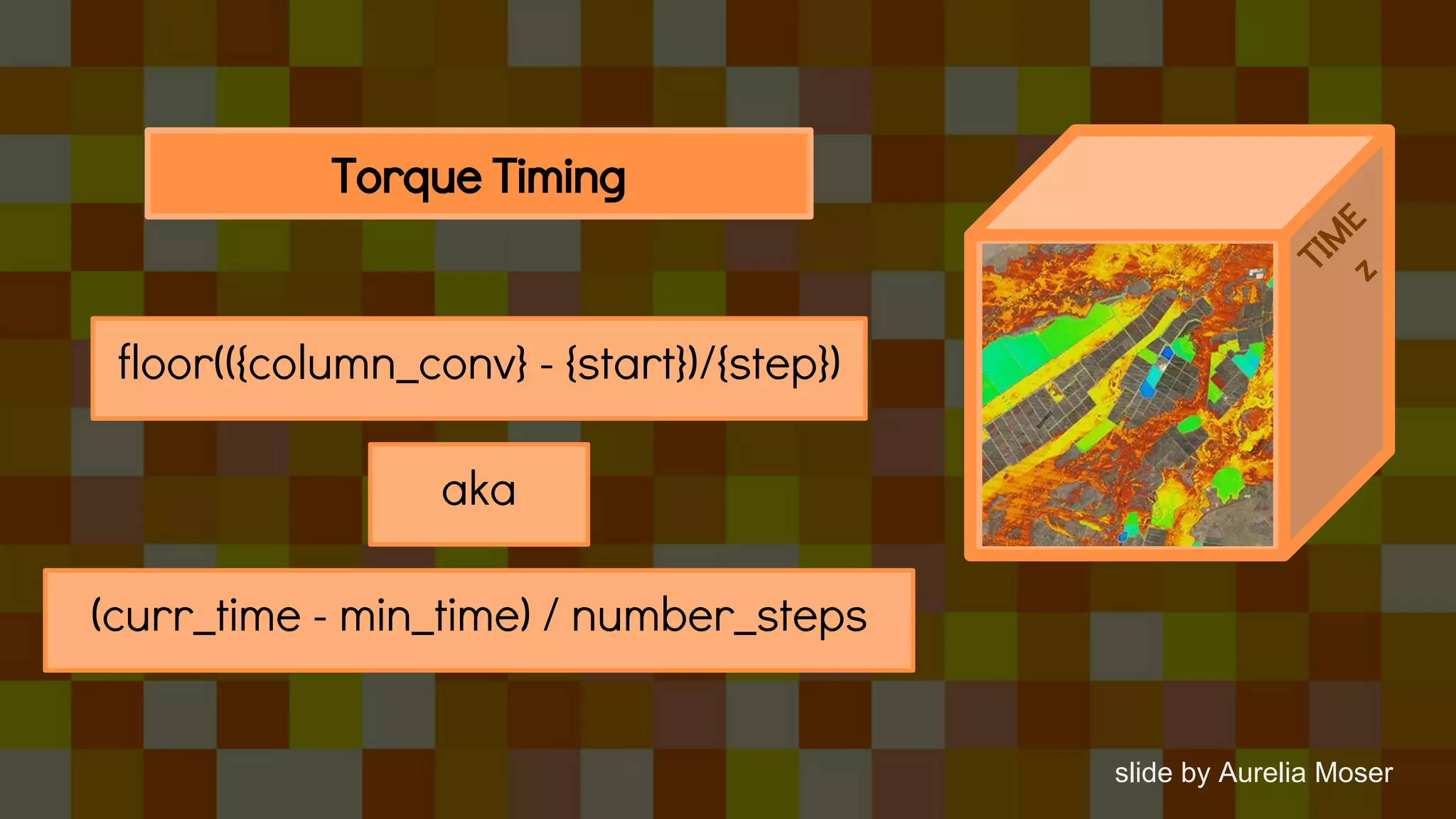 floor(({column_conv} - {start})/{step})
(curr_time - min_time) / number_steps
aka
Torque Timing
TIM
Ez
slide by Aurelia Moser