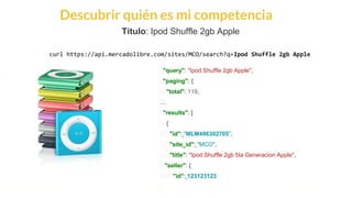 This is our vision
Building the foundation to Build a 3B Company by FY20
Descubrir quién es mi competencia
Título: Ipod Shuffle 2gb Apple
curl https://api.mercadolibre.com/sites/MCO/search?q=Ipod Shuffle 2gb Apple
"query": "Ipod Shuffle 2gb Apple",
"paging": {
"total": 119,
…
"results": [
{
"id": "MLM496302705",
"site_id": "MCO",
"title": "Ipod Shuffle 2gb 5ta Generacion Apple",
"seller": {
"id": 123123123
 