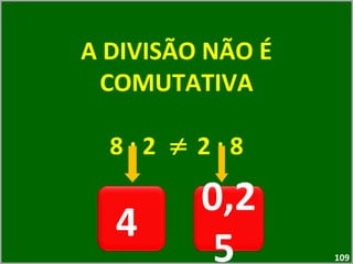 A DIVISÃO NÃO É COMUTATIVA 8 : 2  ≠  2 : 8 4  0,25  