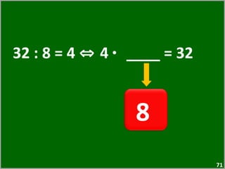32 : 8 = 4  ⇔  4  ·  ____ = 32  8  