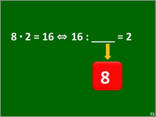 8  ·  2 = 16  ⇔  16 : ____ = 2  8  