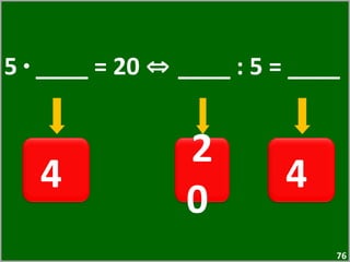 5  ·  ____ = 20  ⇔  ____ : 5 = ____  4  20  4  