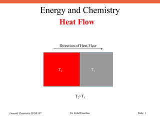 Energy and Chemistry
General Chemistry CHM 107 Dr Erdal Onurhan Slide 1
T2 T1
Direction of Heat Flow
Heat Flow
T2>T1
 