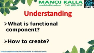 Understanding
What is functional
component?
How to create?
 
