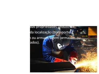 Tipos de Processos de Transformação
 • Processamento de Materiais
   – Alteração das propriedades (indústrias);
   – Alteração da localização (transportes);
   – Estocagem ou armazenagem (armazém ou
     hipermercados).
 