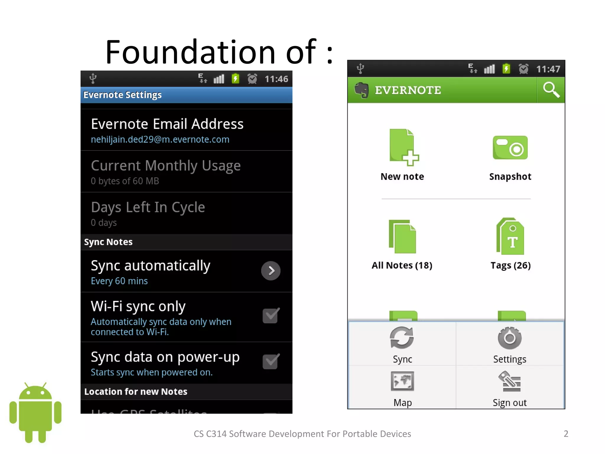 CS C314 Software Development For Portable Devices Foundation of : 