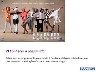 2) Conhecer o consumidor
Saber quem compra e utiliza o produto é fundamental para estabelecer um
processo de comunicação efetiva através da embalagem.
 