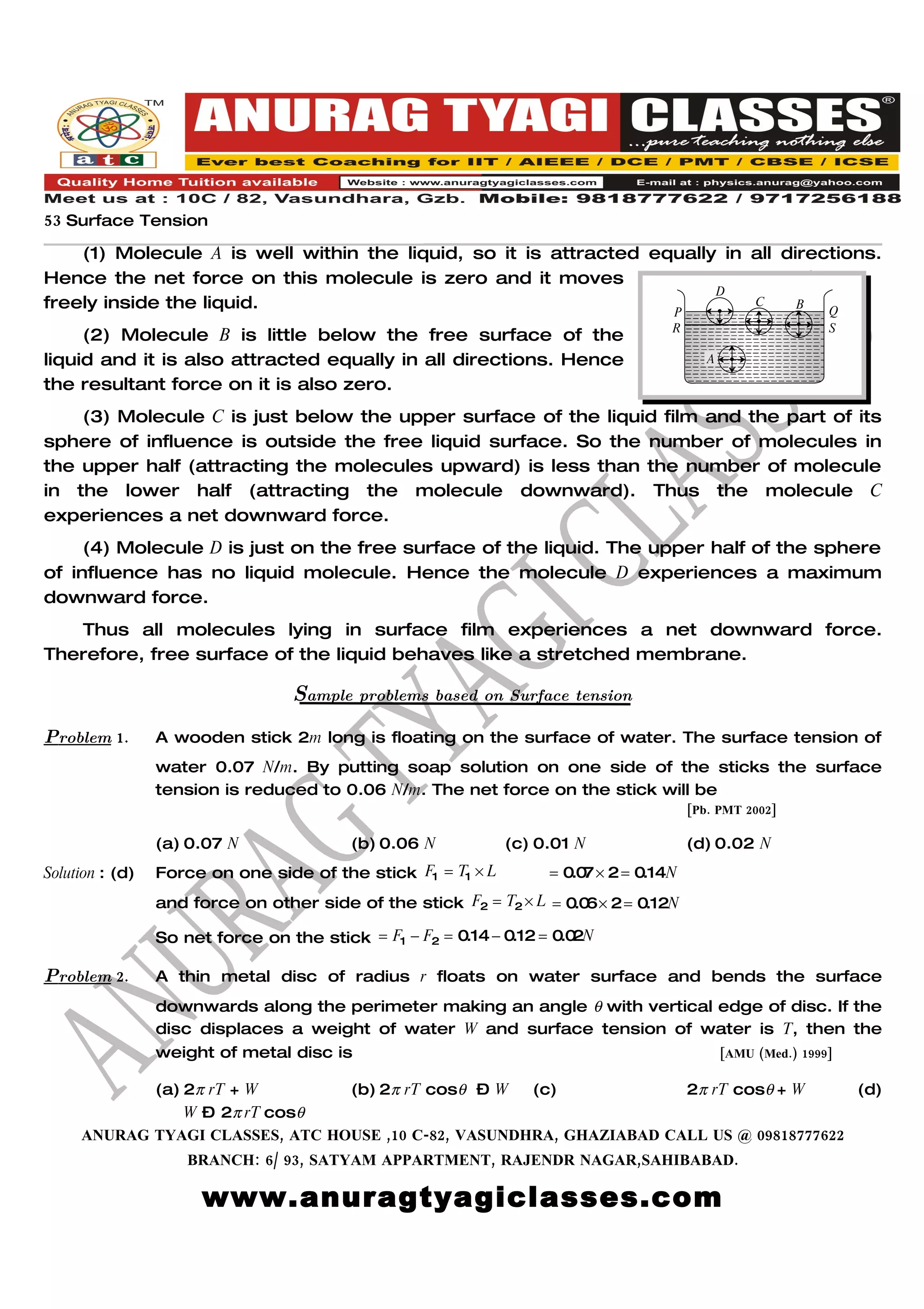 PHYSICS FREE NOTES: Surface Tension (Theory).BY ATC | DOC