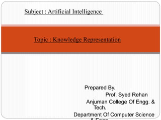 Subject : Artificial Intelligence
Topic : Knowledge Representation
Prepared By.
Prof. Syed Rehan
Anjuman College Of Engg. &
Tech.
Department Of Computer Science
 