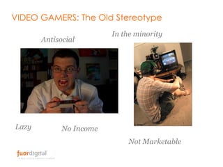 VIDEO GAMERS: The Old Stereotype Antisocial Lazy Not Marketable In the minority No Income 