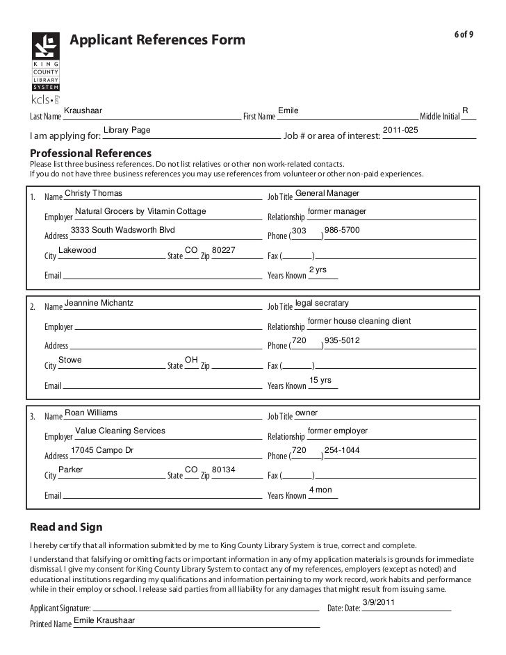 references on application