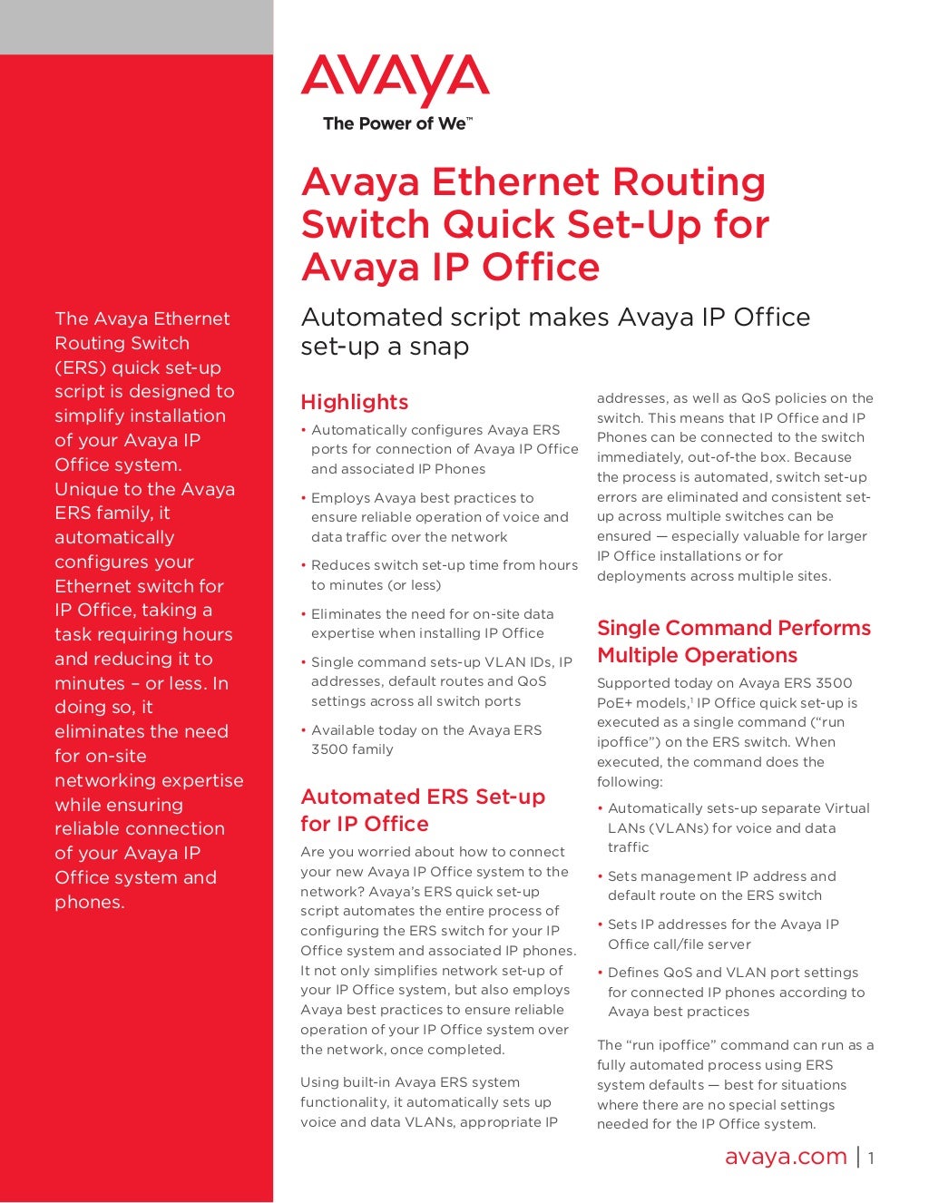 Avaya Routing Switch Quick SetUp for Avaya IP Office