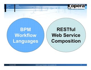 BPM                                    RESTful
        Workflow                               Web Service
       Languages                               Composition



6 January 2009   ©2009 Cesare Pautasso | www.pautasso.info   11
 