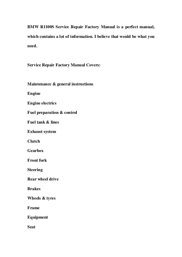 BMW R1100S Service Repair Factory Manual INSTANT DOWNLOAD