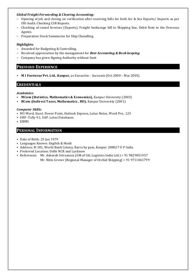 freight forwarder resume sample