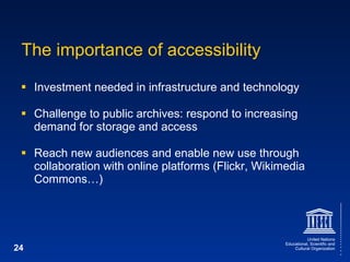 The importance of accessibility <ul><li>Investment needed in infrastructure and technology </li></ul><ul><li>Challenge to ...