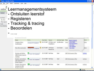 Leermanagementsysteem - Ontsluiten leerstof - Registeren - Tracking & tracing - Beoordelen - ….. 