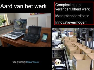 Aard van het werk Foto (rechts):  Hans  Voorn Complexiteit en veranderlijkheid werk Mate standaardisatie Innovatievermogen 