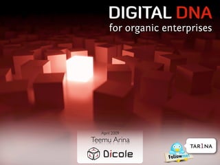 DIGITAL DNA
      for organic enterprises




  April 2009
Teemu Arina
                        tar1na
 