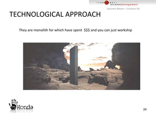 TECHNOLOGICAL APPROACH They are monolith for which have spent  $$$ and you can just workship 