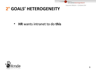 2°   GOALS’ HETEROGENEITY Giacomo Mason – Cristiano Siri HR  wants intranet to do  this 
