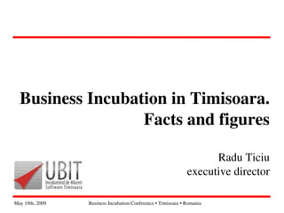 Business Incubation in Timisoara.
                  Facts and figures

                                                                    Radu Ticiu
                                                              executive director

May 19th, 2009   Business Incubation Conference • Timisoara • Romania
 