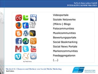 By TheG-Force Videoportale Soziale Netzwerke (Mikro-) Blogs Fotocommunities Musikcommunities Bewertungsportale Social Bookmarking Social News Portale Markencommunities Feedaggregatoren (….) 