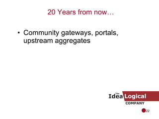 Community gateways, portals, upstream aggregates 20 Years from now… 
