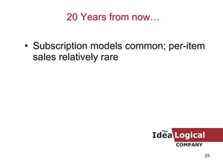 Subscription models common; per-item sales relatively rare 20 Years from now… 