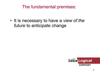 It is necessary to have a  view of the future  to anticipate change The fundamental premises: 
