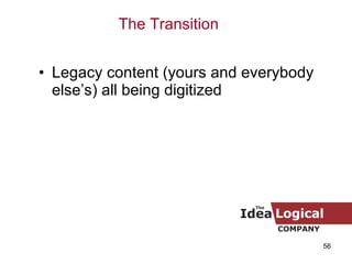 Legacy content (yours and everybody else’s) all being digitized The Transition 
