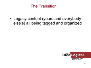 Legacy content (yours and everybody else’s) all being tagged and organized The Transition 