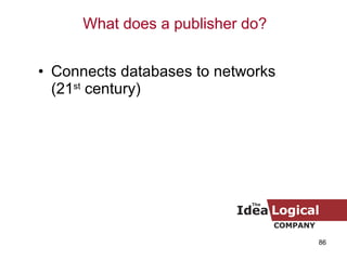 Connects databases to networks (21 st  century) What does a publisher do? 