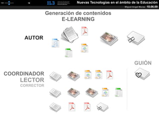 [   19   ]              Nuevas Tecnologías en el ámbito de la Educación
                                                        Miguel Angel Muras   10.06.09

                  Generación de contenidos
                       E-LEARNING


     AUTOR



                                                                GUIÓN

COORDINADOR
    LECTOR
    CORRECTOR
 